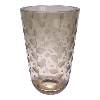 Vintage Orrefors Smoked Grey Art Glass Vase Designed by Edward Hald For Sale