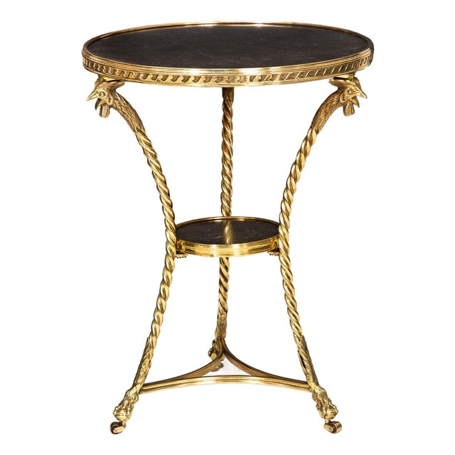French Neoclassical Bronze "Rooster" Marble Side Table Gueridon For Sale