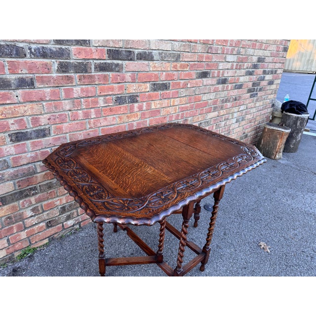 Antique English Carved Top Gateleg Table For Sale - Image 9 of 13