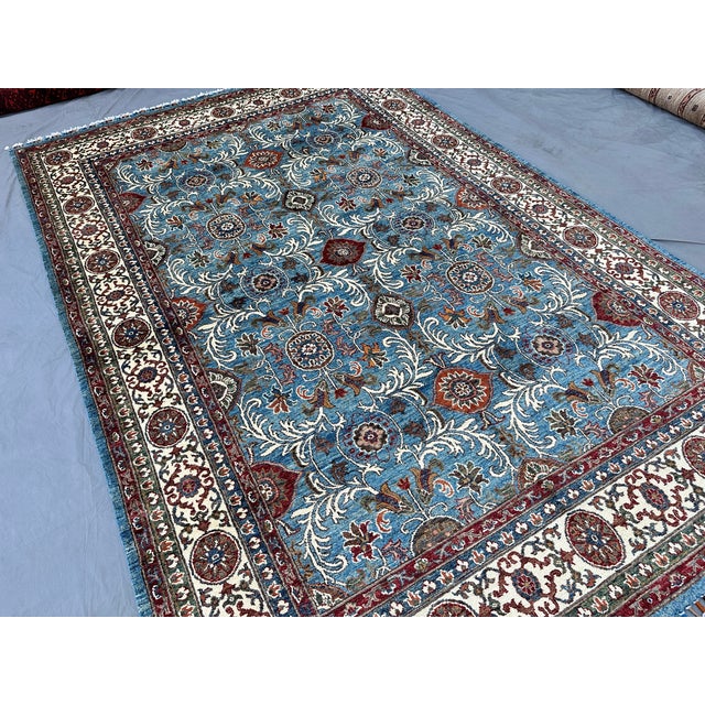 Persian Blue Sultanabad Hand-Knotted Wool Rug - 6'8" X 9'10" For Sale - Image 3 of 15