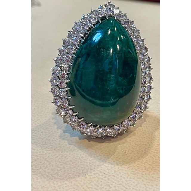 Gemstone 55 Carat Pear Shape Emerald Cabochon & 5.5 Ct Diamond Ring /Pendant 14 Kt Gold For Sale - Image 7 of 18
