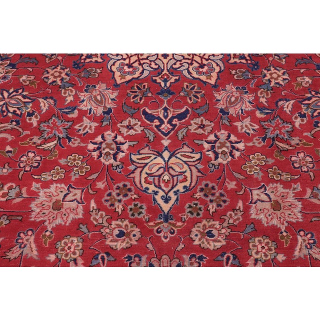 Shabby Chic Persian Kashan Red/Blue Wool Rug - 9'8'' X 13'2'' For Sale - Image 4 of 10
