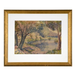 California Lake Landscape Original Watercolor on Paper by Donna Schuster For Sale