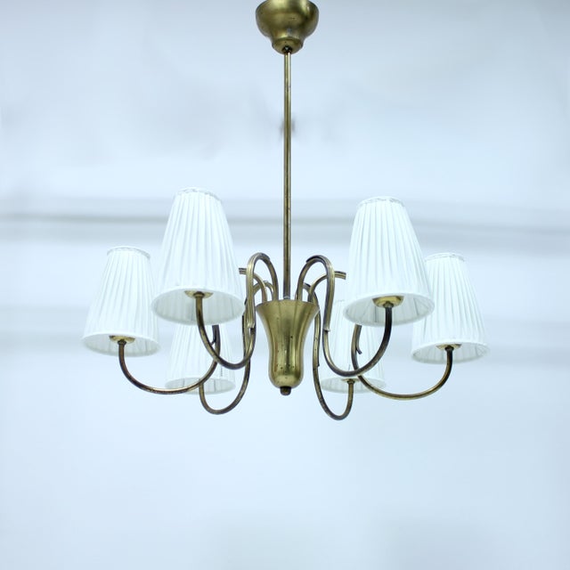 Swedish Modern Brass 6-Light Chandelier, 1930s-1940s For Sale - Image 11 of 11