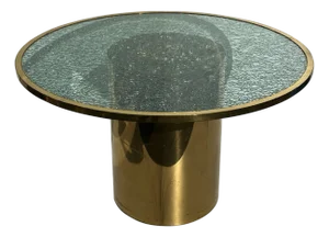 1980s Crackled Glass and Brass Dining Occasional Table