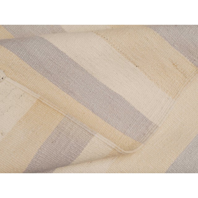 1970s Vintage Handmade Wool Cotton White Orange Area Rug For Sale - Image 9 of 11