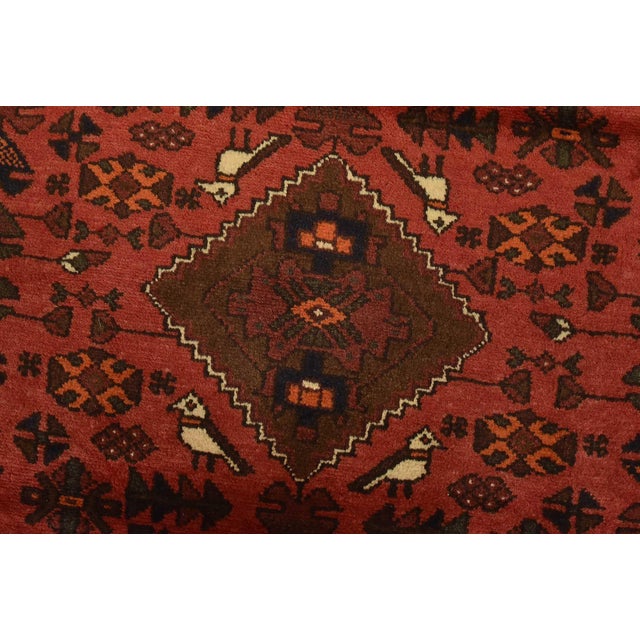 Textile Hamedan Rug 3’2” X 4’4” Red Wool Vintage Tribal Hand-Knotted Oiental Carpet For Sale - Image 7 of 12