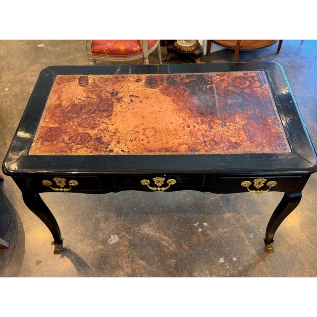 Early 19th Century French Ebonized Bureau Plat With Leather Top For Sale - Image 16 of 16