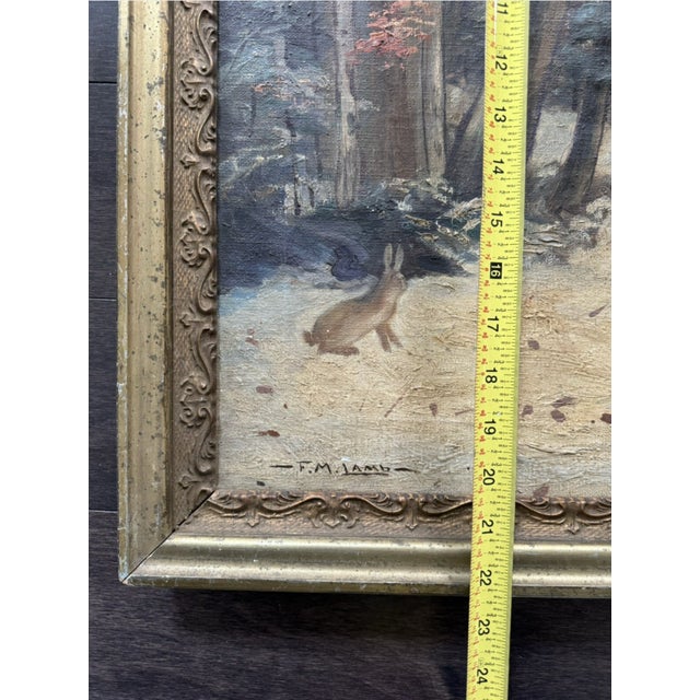 1900s American Tonalist Winter Forest Landscape Oil Painting by f.m. Lamb - Framed For Sale - Image 14 of 15