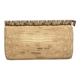 Barry Kieselstein Cord Beige Gold Lizard Egyptian Goddess Clutch For Sale