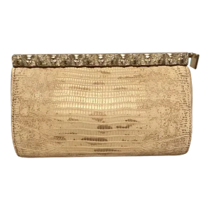 Barry Kieselstein Cord Beige Gold Lizard Egyptian Goddess Clutch