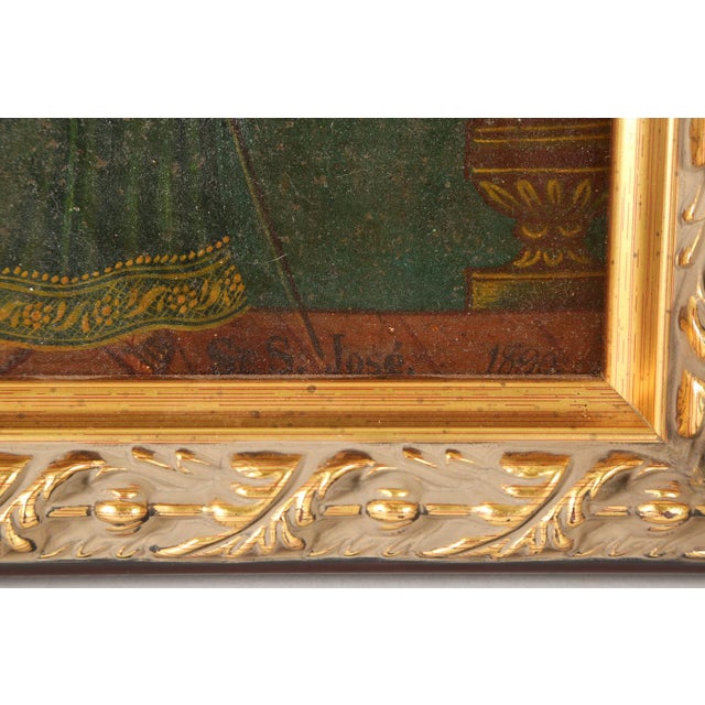 Green Geronimo Leon, Saint Joseph With the Christ Child, Oil on Tin, 19th Century For Sale - Image 8 of 9