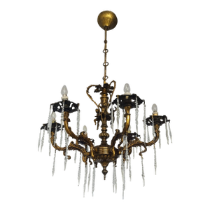1970s Vintage Solid Bronze Rococo Cherub Chandelier 6 Light Putti Centerpiece Hollywood Regency