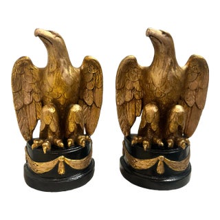 1950s Gilt and Lacquer Presidential American Eagle Flag Bookends- a Pair For Sale