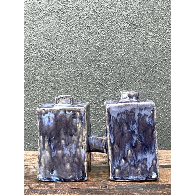 Vintage Dual Cubic Ceramic Vase For Sale - Image 9 of 12