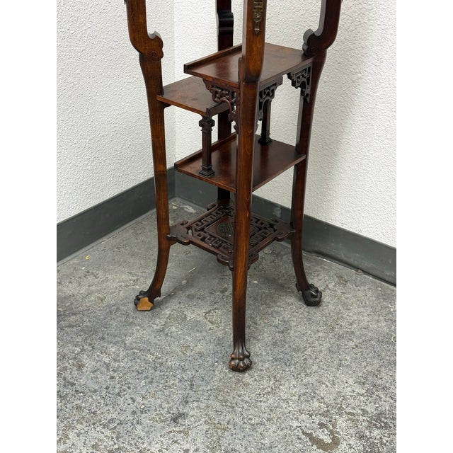 Chinoiserie Carved Wood Tiered Marble Top Stand, Vintage For Sale - Image 12 of 12