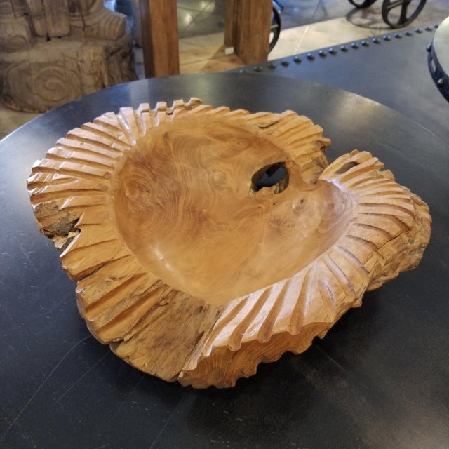 Rustic Vintage Rustic Striped Large Teak Root Decorative Bowl For Sale - Image 3 of 4