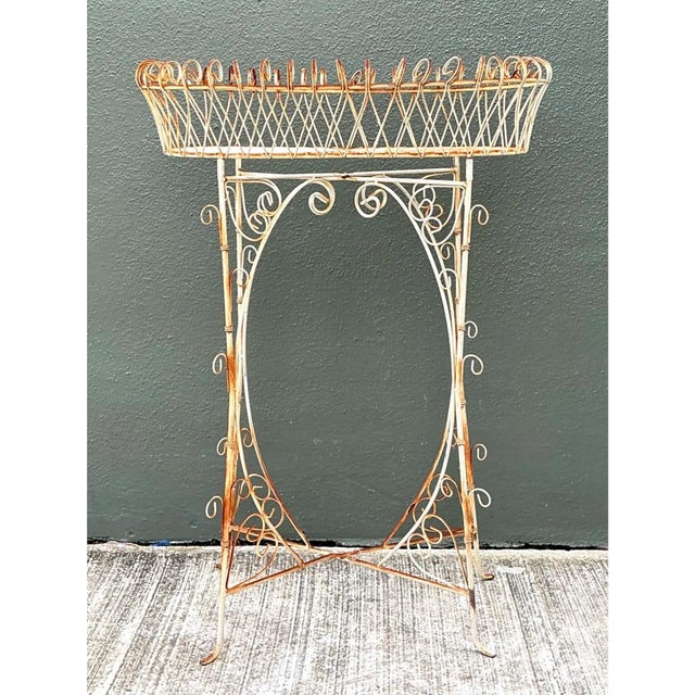 Metal Vintage Iron Scrollwork Plant Stand For Sale - Image 7 of 12