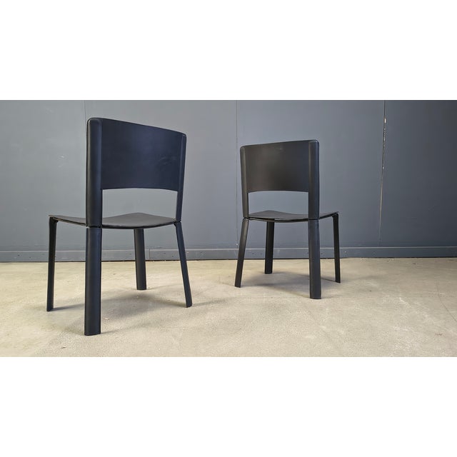 Vintage Black Leather Dining Chairs, Italy, 1980s, Set of 4, in Very Good conditions. Designed 1980 to 1989