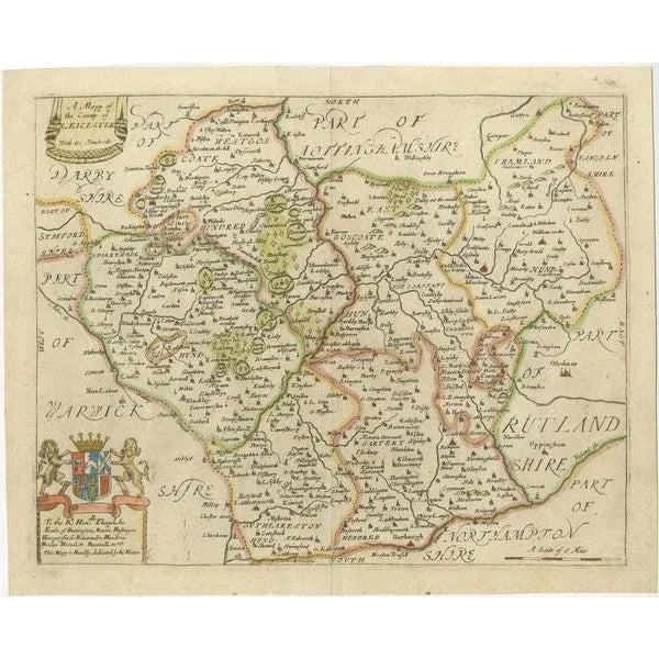 Leicestershire – antique map of leicester by richard blome, britannia 1673 this original antique map titled a mapp of the...