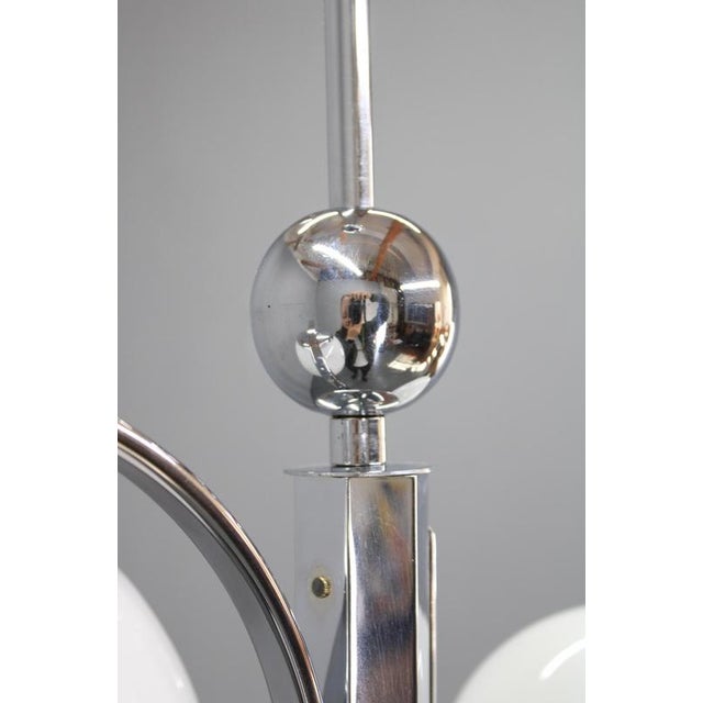 Vintage Art Deco Chrome Pendant Light with Opaline Glass, 1930s For Sale - Image 9 of 14