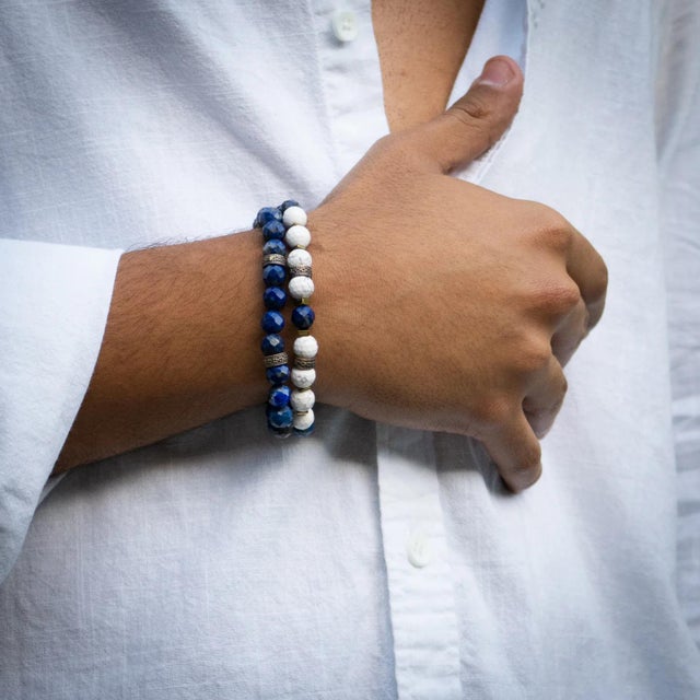 Inner Power Lapis & Howlite Men’s Beaded Bracelet Set For Sale - Image 4 of 6