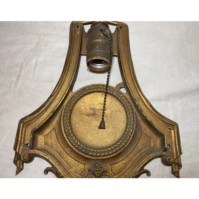 Antique Ornate Art Deco Gold Gilt Cast Iron Wall Mount Electric Sconce Fixture For Sale In New York - Image 6 of 10