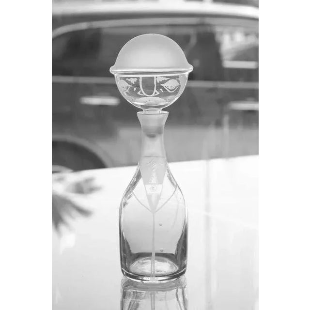 Vintage Stenciled Man Glass Decanter Bottle Chairish
