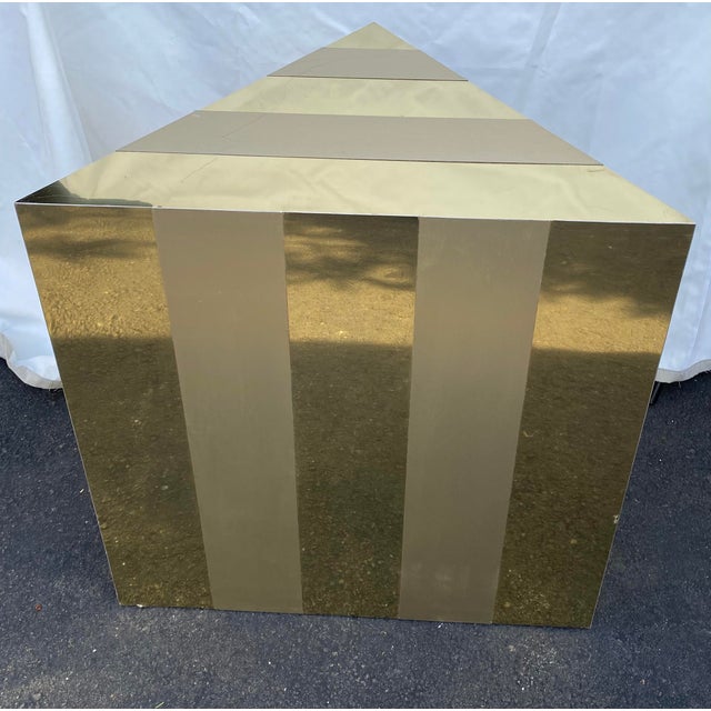 1970s Paul Evans Style Mid-Century Modern Gold Cityscape Triangular End Side Table For Sale - Image 5 of 11