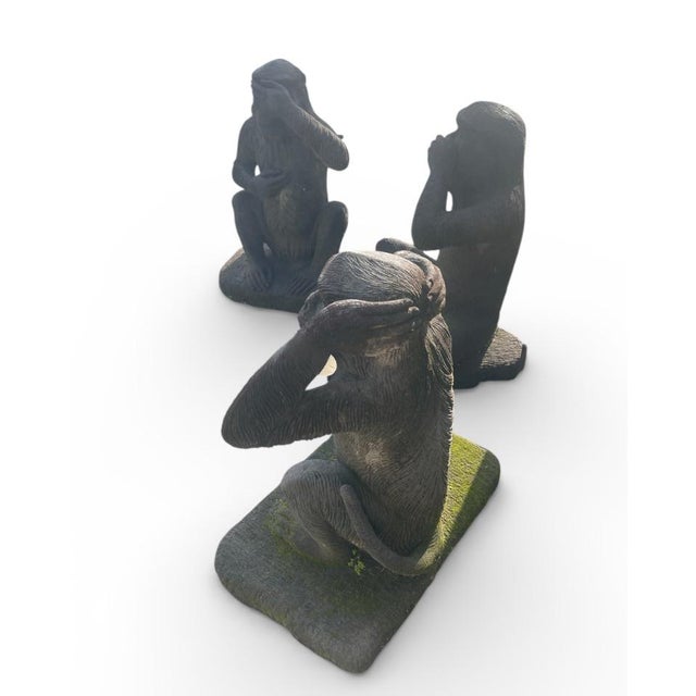English Balinese Large Scale "Three Wise Monkeys" Garden Sculptures - Set of 3 For Sale - Image 3 of 7