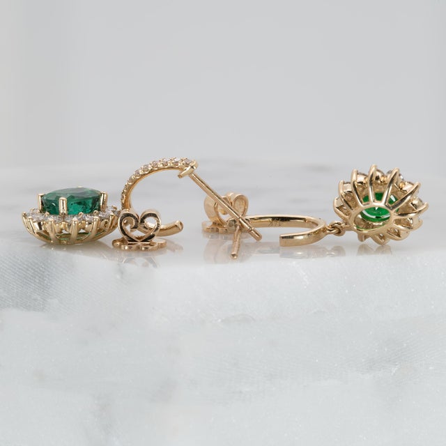 Metal 1.6Ct Emerald Earrings With Earth Mined Diamonds Accents: Solid 14k Gold, A Pair For Sale - Image 7 of 7