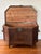 Beautiful early 20th century solid oak trunk with cedar lining. Impeccable craftsmanship. Eastlake style copper or bronze...