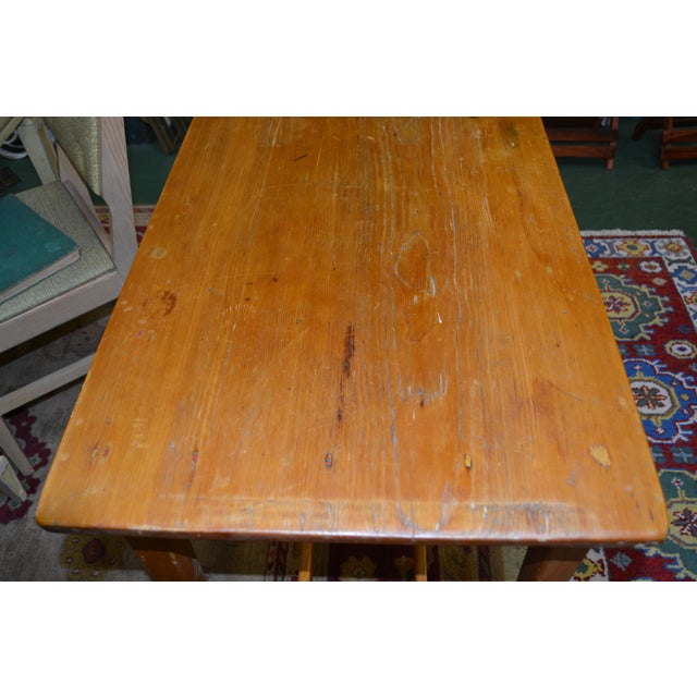 Antique Rustic Pine Work / Side Farmhouse Kitchen Table With Long Drawer For Sale - Image 6 of 18