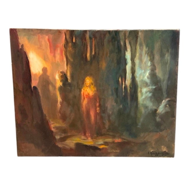 Antique Painting – Mystical Cave Figure Oil on Canvas (1980) For Sale - Image 4 of 12