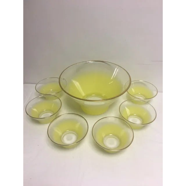 Retro Lemon Yellow Salad or Fruit Bowl With Bowls - S/7 For Sale - Image 4 of 4