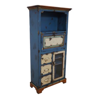 Distressed Painted Finish Bookcase Desk Cabinet For Sale