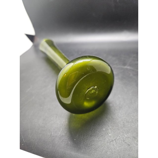 Modern Vintage Blown Green Glass Bud Vase For Sale - Image 3 of 3