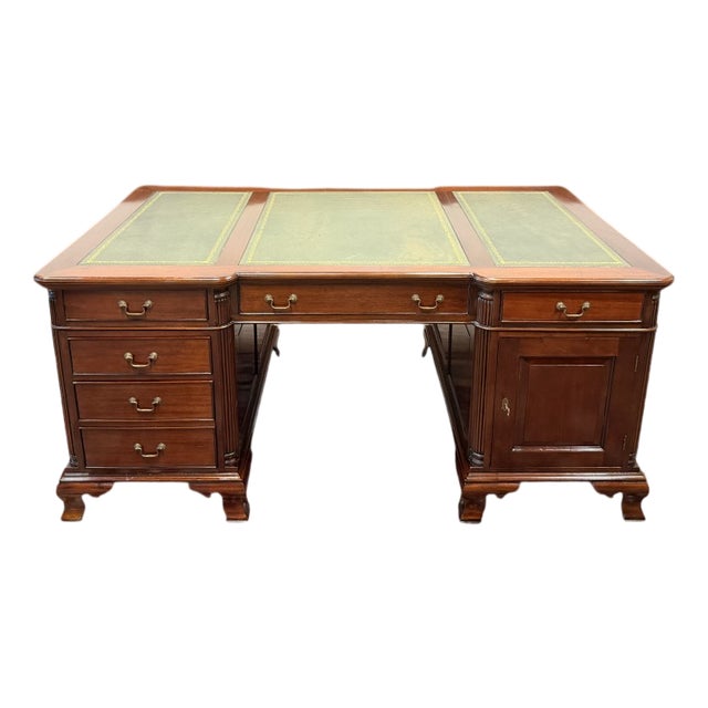 English Chesterfield Desk with Green Leather For Sale