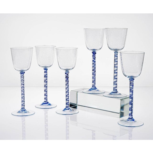 Glass Cobalto and Pulegoso Murano Glass with Twisted Stems from Cenedese, 1950s, Set of 6 For Sale - Image 7 of 18