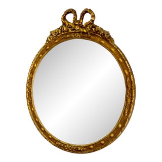 Vintage Empire Style Round Mirror With Gilt Wood Frame For Sale