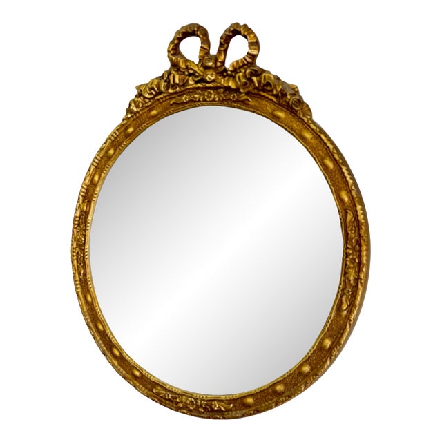 Vintage Empire Style Round Mirror With Gilt Wood Frame For Sale