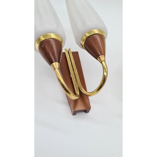 Modern Wall Lamps in Teak, Brass and White Glass, Germany, 1960s, Set of 2 For Sale - Image 3 of 9