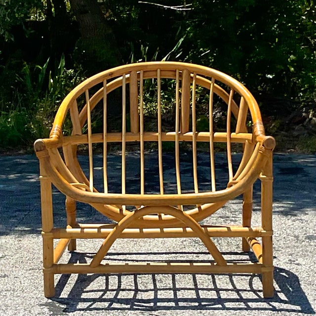 Wood Vintage Coastal Bent Rattan Lounge Chair For Sale - Image 7 of 9