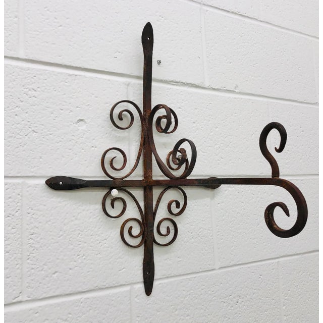 Stunning Antique Hand Crafted Forged Iron Wall Hanging and Lantern Holder Hook. Original finish fittings and frame....