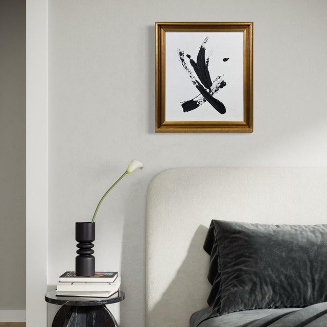 Stephen Hansrote Stillness in Motion, Abstract Black & White Painting by Stephen Hansrote in Vintage Frame For Sale - Image 4 of 13