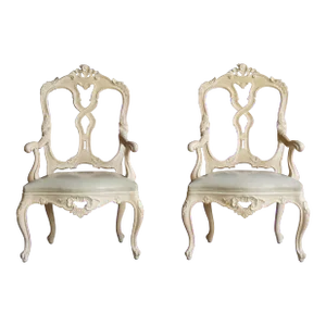 French Rococo Style Carved Oak Splat Back Dining Arm Chairs