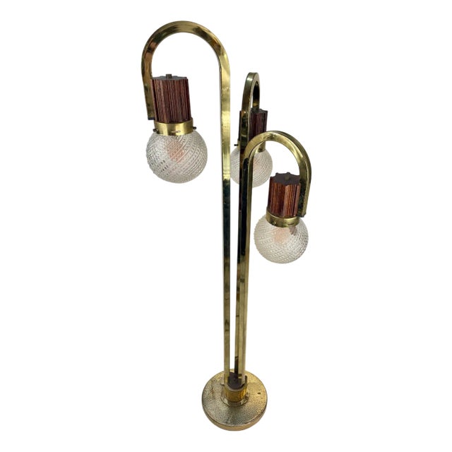 Vintage Italian Floor Lamp with Crystal Bowls, 1970s, 1960s For Sale