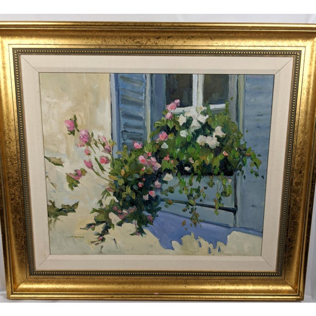 Wood Carole McDermott Original Impressionist Floral Window Oil Painting For Sale - Image 7 of 17