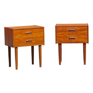 Vintage Teak Veneer Bedside Tables, Denmark, 1960, Set of 2 For Sale