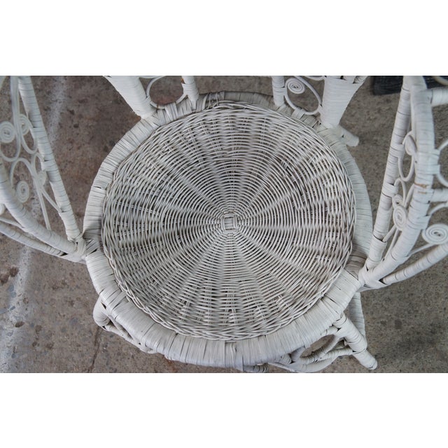 Antique Victorian White Painted Wicker Rattan Boho Chic Peacock Armchair For Sale - Image 6 of 13